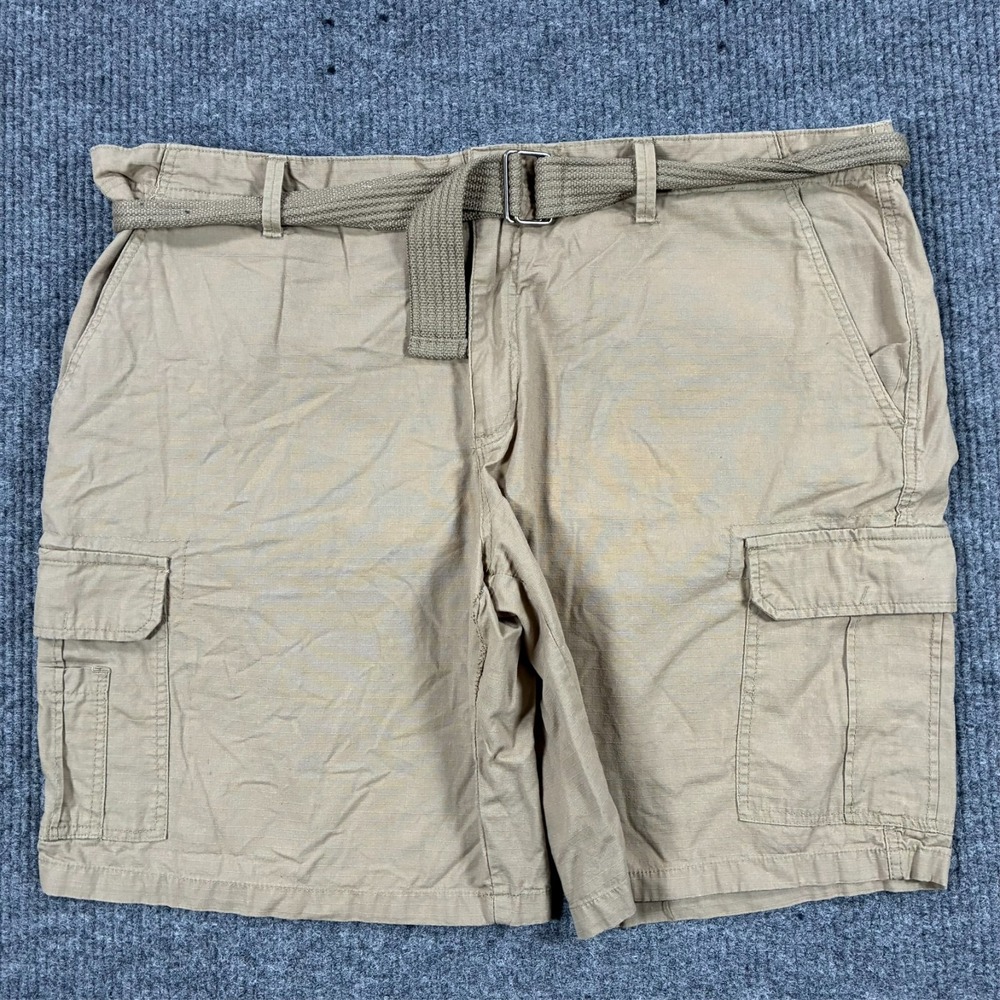 Weatherproof Vintage Mens Khaki Cargo Shorts 46 Belted Ripstop Utility Hiking